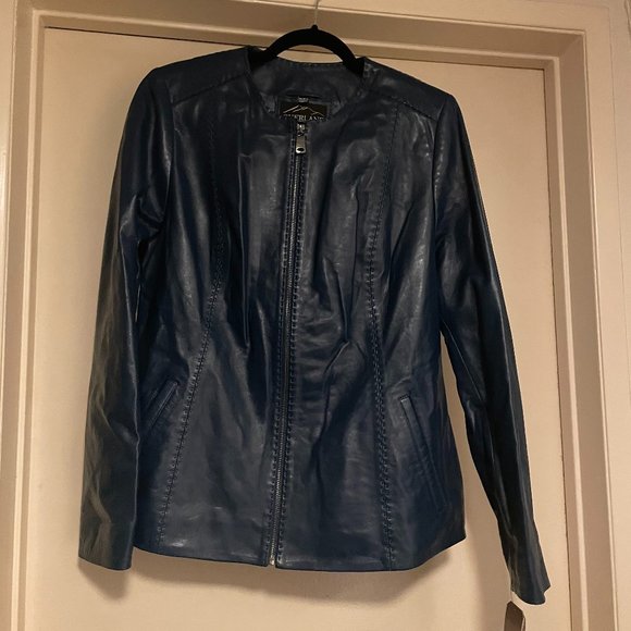 NWT Overland Sheepskin Co. Size Large Alessandra Leather Jacket in Petrol - Picture 2 of 6